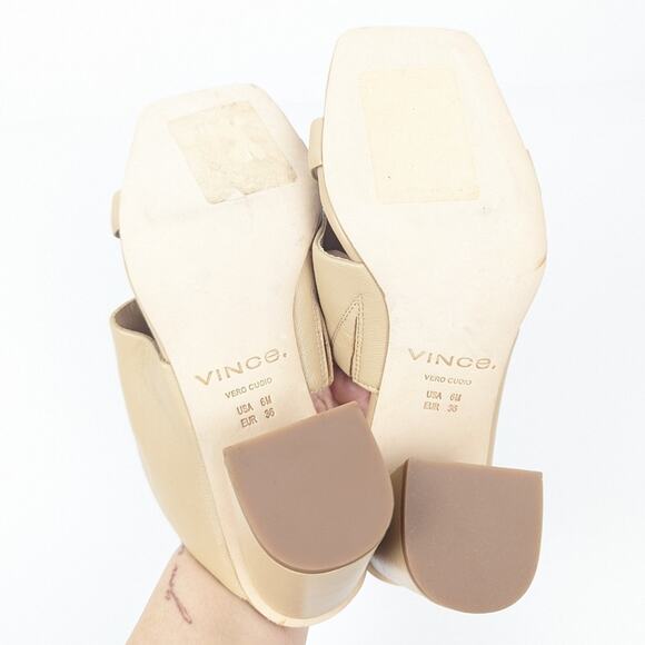 VINCE Nude Nessia Block Heel Leather Sandals Size 6 - Picture 7 of 9